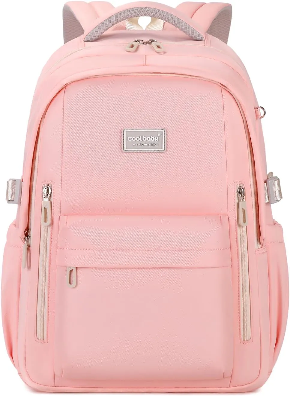 MOONBABY Backpack for School, Classic College Backpack Multiple-pocket Bookbag for Teen Boys Girls Travel Backpacks with Luggage Strap for Women Men, Pink
