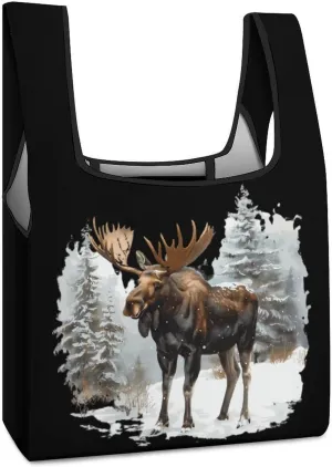 Moose Snows Winter Reusable Grocery Bag Foldable Shopping Tote Bags With Handle Portable Handbag