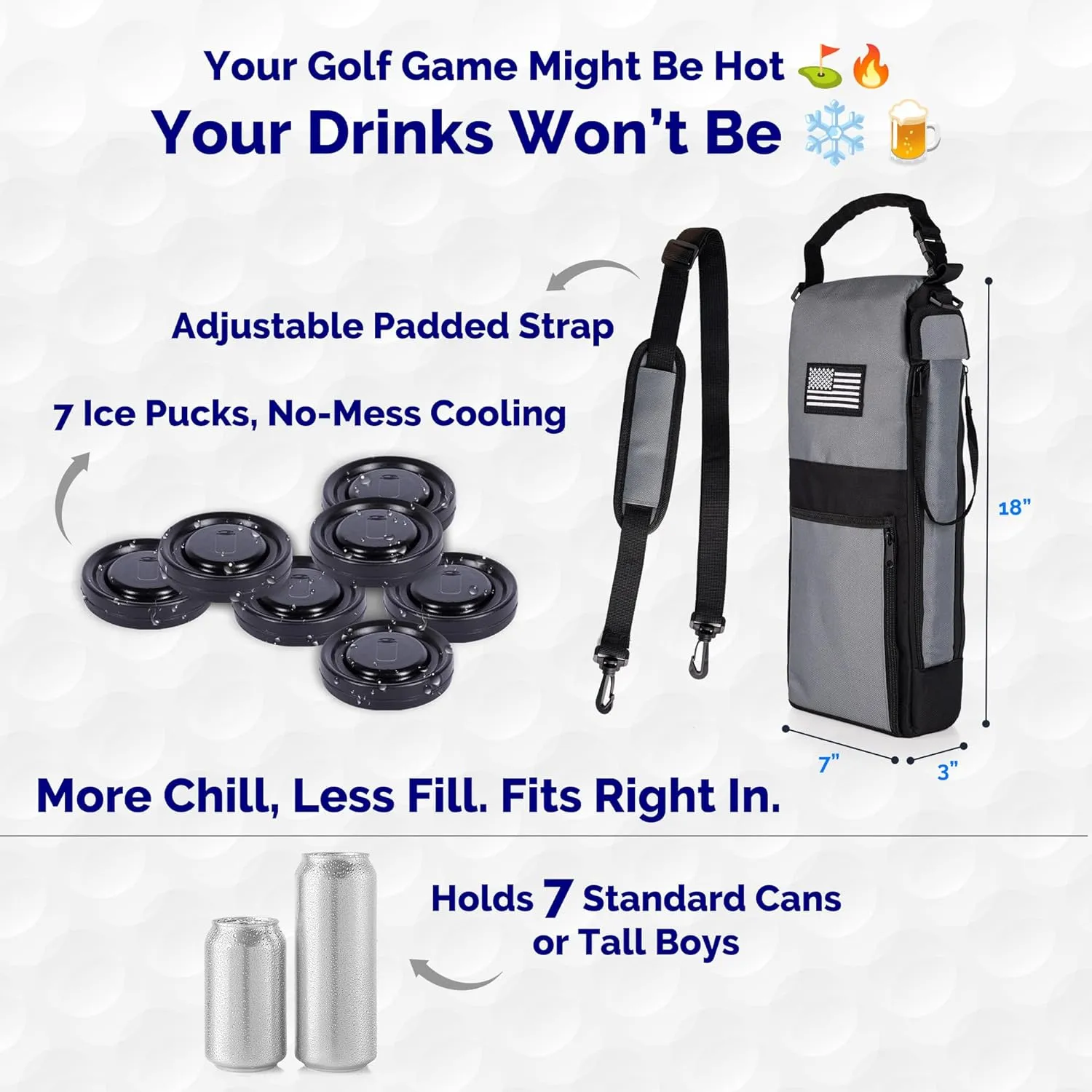 More Capacity Golf Beer Sleeve with Enhanced Adjustable Strap – Golf Bag Beer Cooler with 7 Ice Pucks, Leak-Proof Zipper & Triple Insulation – Customer-Favorite Golfing Gifts & Golf Bag Accessories
