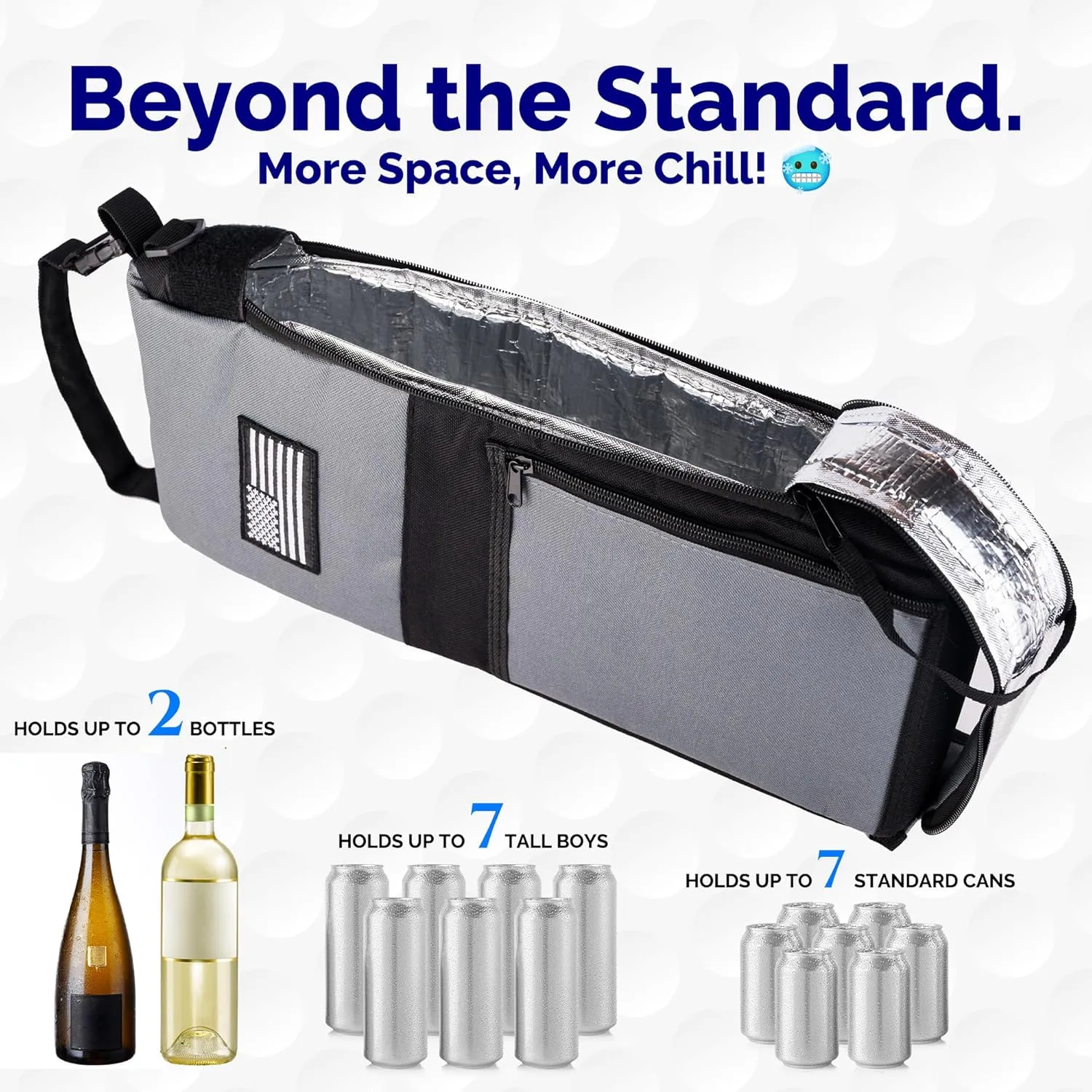 More Capacity Golf Beer Sleeve with Enhanced Adjustable Strap – Golf Bag Beer Cooler with 7 Ice Pucks, Leak-Proof Zipper & Triple Insulation – Customer-Favorite Golfing Gifts & Golf Bag Accessories