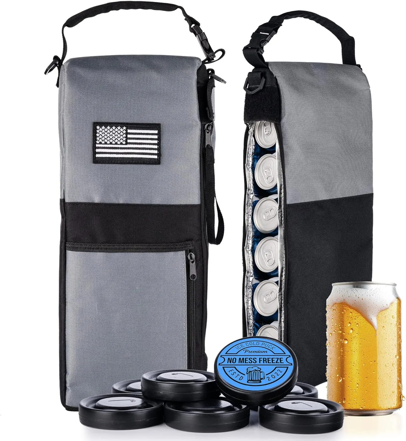 More Capacity Golf Beer Sleeve with Enhanced Adjustable Strap – Golf Bag Beer Cooler with 7 Ice Pucks, Leak-Proof Zipper & Triple Insulation – Customer-Favorite Golfing Gifts & Golf Bag Accessories