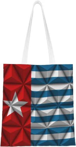 Morning Star Flag With Polygon Effect Tote Bag for Women Canvas Shopping Bags Reusable Large Capacity Casual Shoulder Handbags Grocery Bags