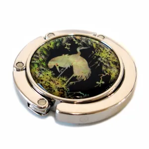 Mother of Pearl Bird Green Foldable Table Purse Caddy Handbag Holder Hanger Hook