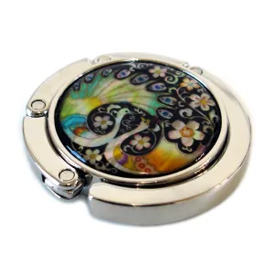 Mother of Pearl Peacock Foldable Table Purse Caddy Handbag Holder Hanger Hook