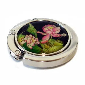 Mother of Pearl Pink Flower Folding Table Purse Caddy Handbag Holder Hanger Hook