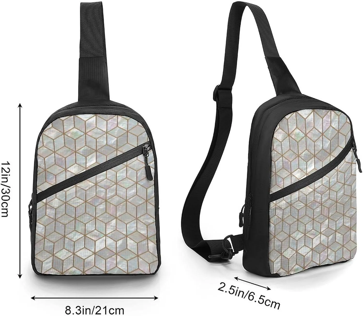 Mother Pearl Tiles Folding Chest Bag with Multiple Pockets Lightweight And Durable Design