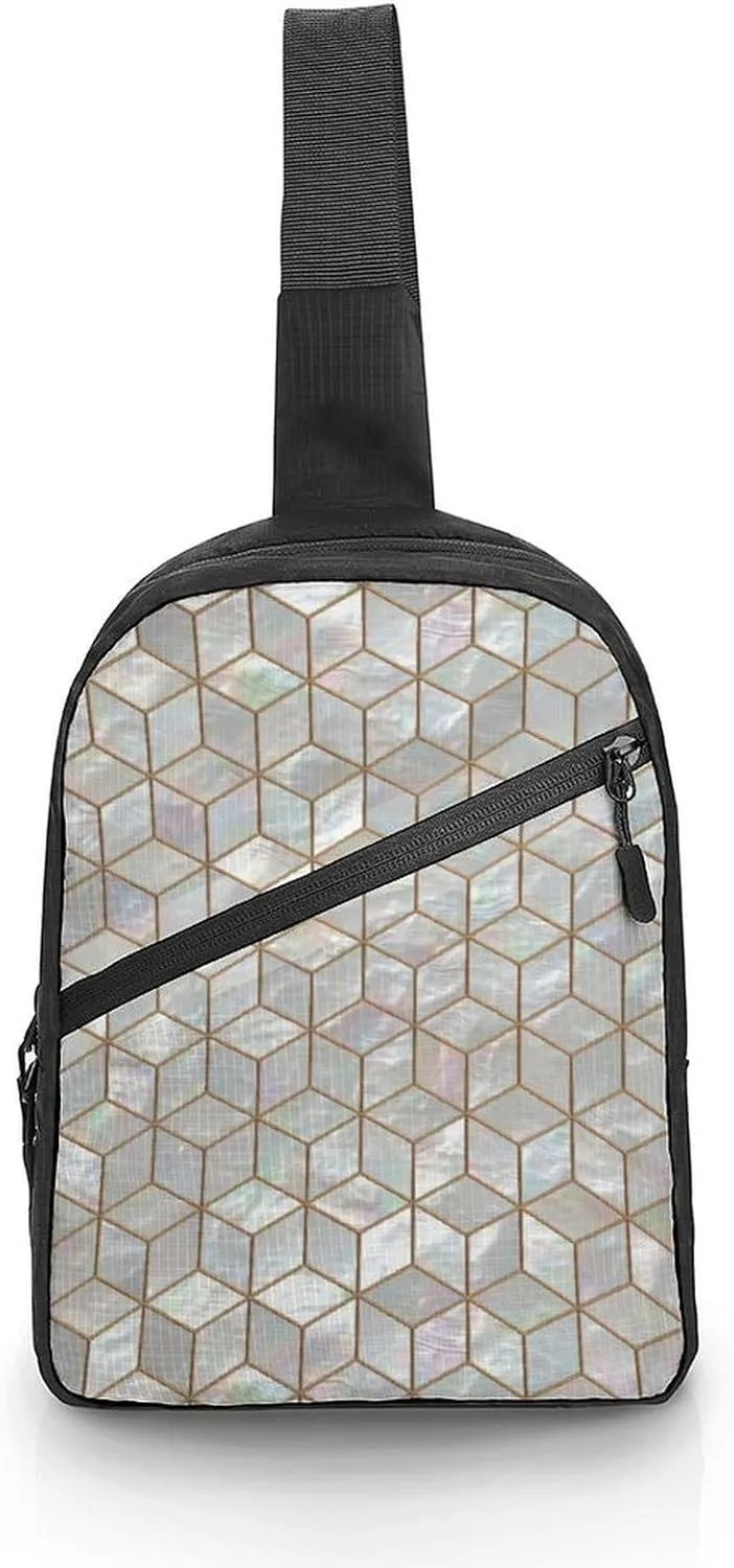 Mother Pearl Tiles Folding Chest Bag with Multiple Pockets Lightweight And Durable Design