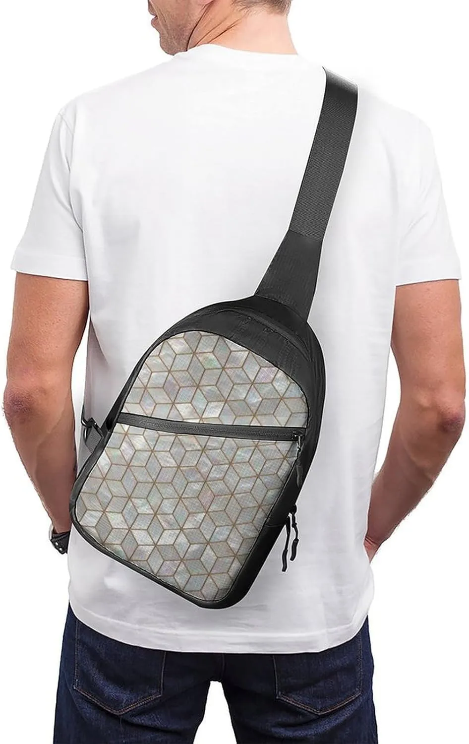 Mother Pearl Tiles Folding Chest Bag with Multiple Pockets Lightweight And Durable Design