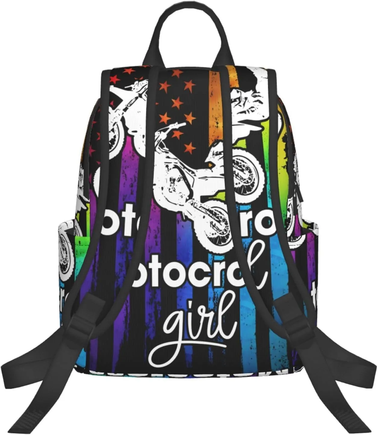 Motocross Dirt Bike Rider Racing Womens American Flag Casual Backpacks Laptop Backpack Outdoor Travel Rucksack Sport Carry-On Daypack Lightweight Bag with Multi-Pockets