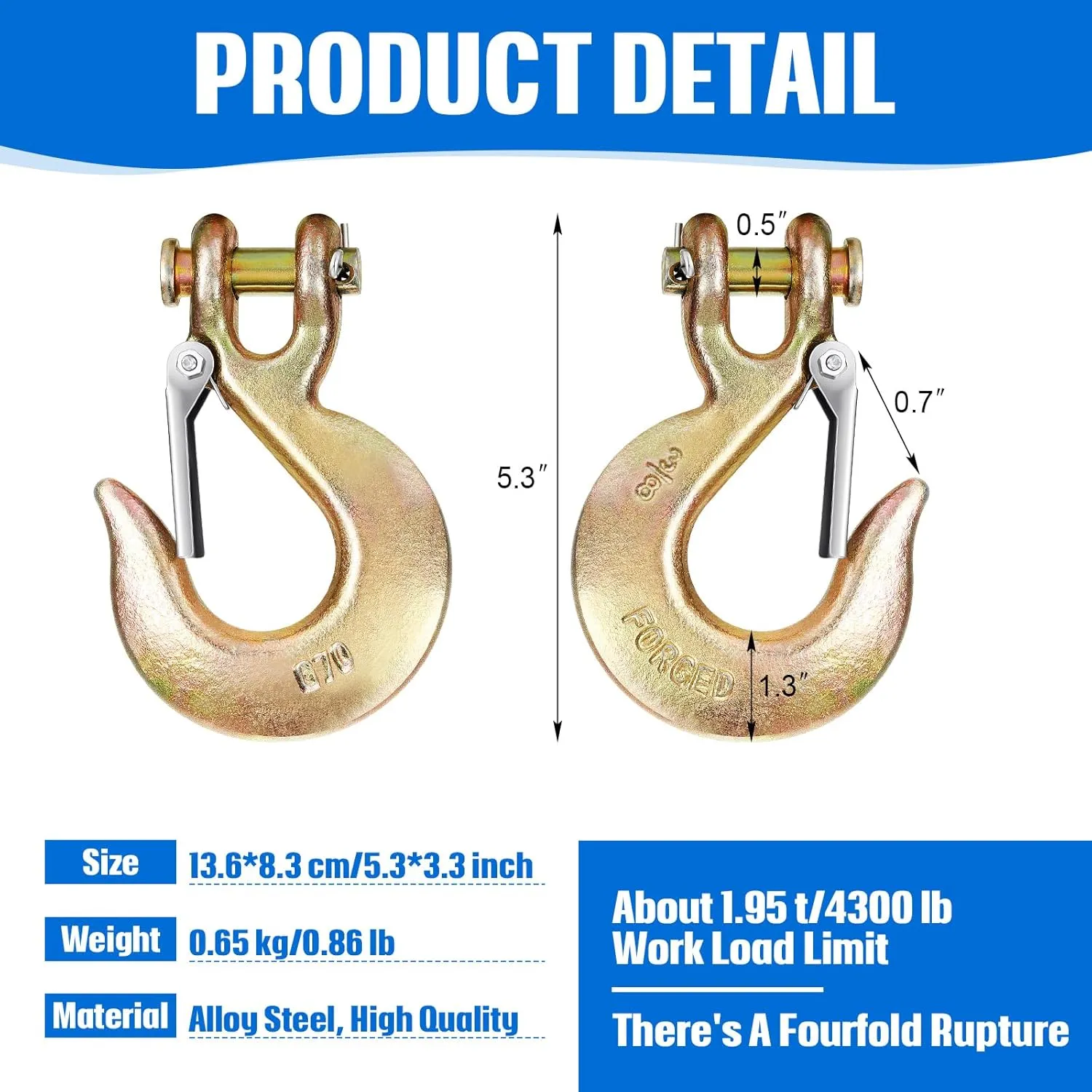 Moxweyeni 2Pack 3/8 Clevis Slip Hook with Safety Latch, Heavy Duty Forged G70 Steel Chain for Deck Hauler Receiver Hitches Trailer Wiring, Winch, Tow, and Chain Hook