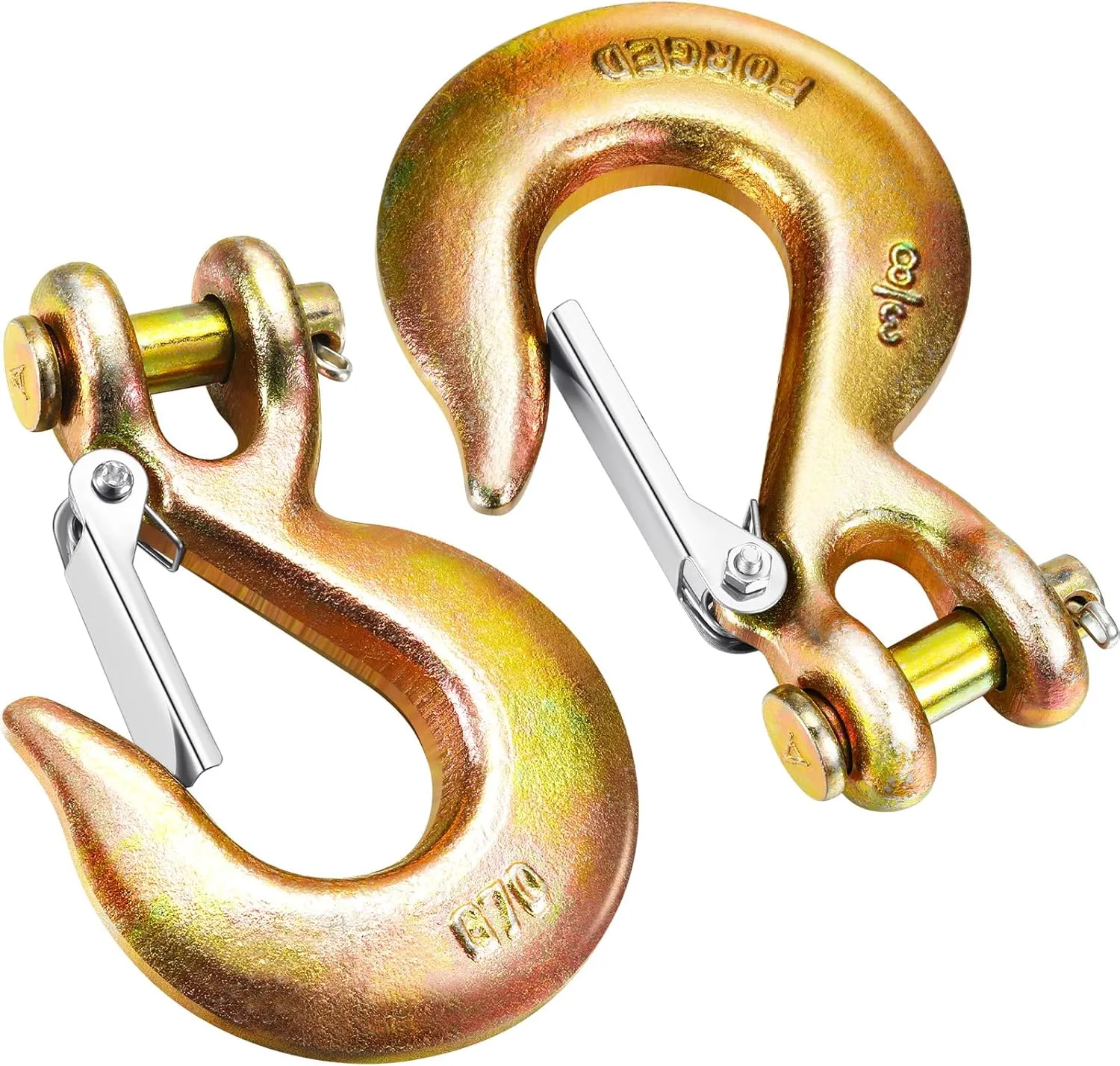 Moxweyeni 2Pack 3/8 Clevis Slip Hook with Safety Latch, Heavy Duty Forged G70 Steel Chain for Deck Hauler Receiver Hitches Trailer Wiring, Winch, Tow, and Chain Hook