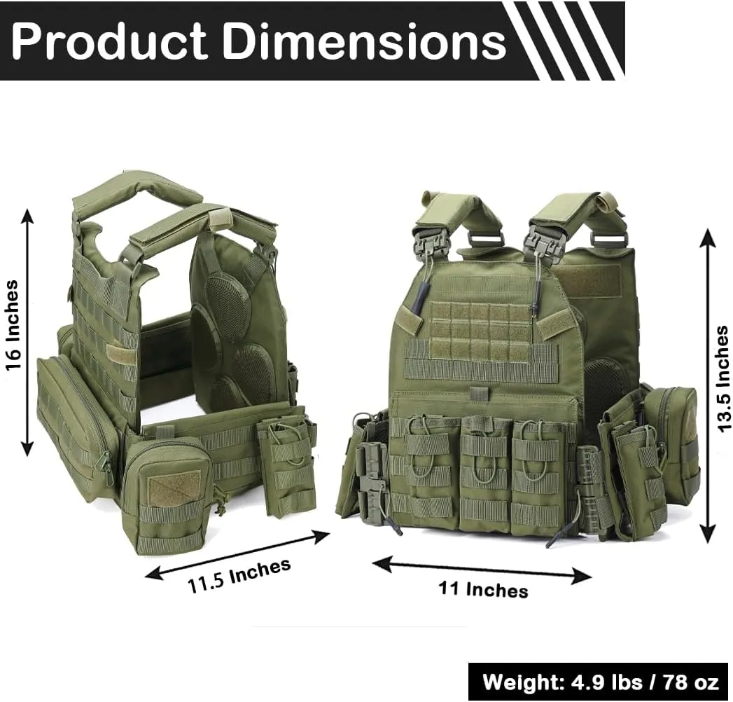MOZETO Tactical Military Airsoft Weighted Quick Release Adjustable Modular Vest