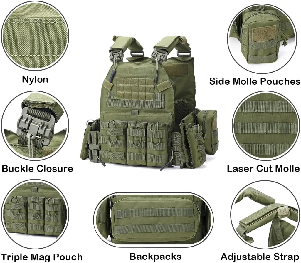 MOZETO Tactical Military Airsoft Weighted Quick Release Adjustable Modular Vest