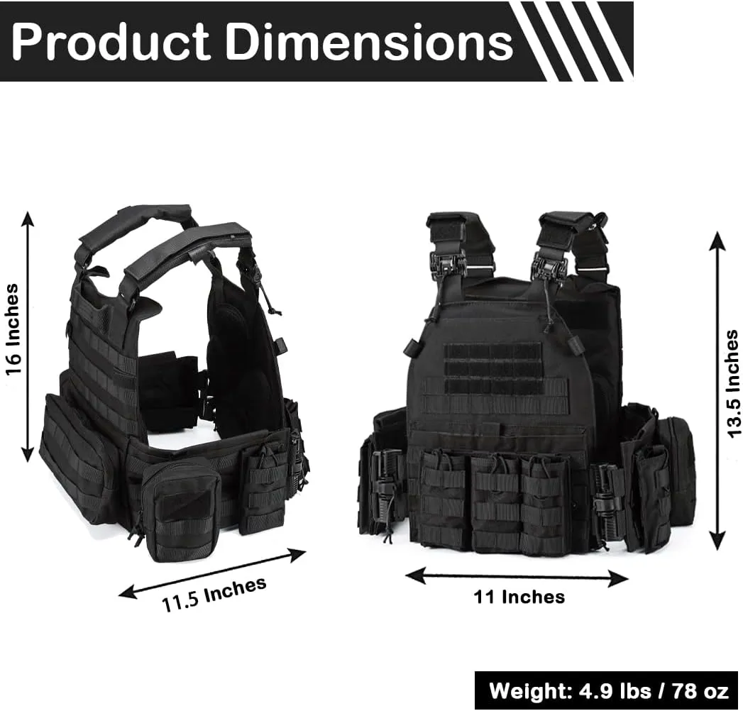 MOZETO Tactical Military Airsoft Weighted Quick Release Adjustable Modular Vest