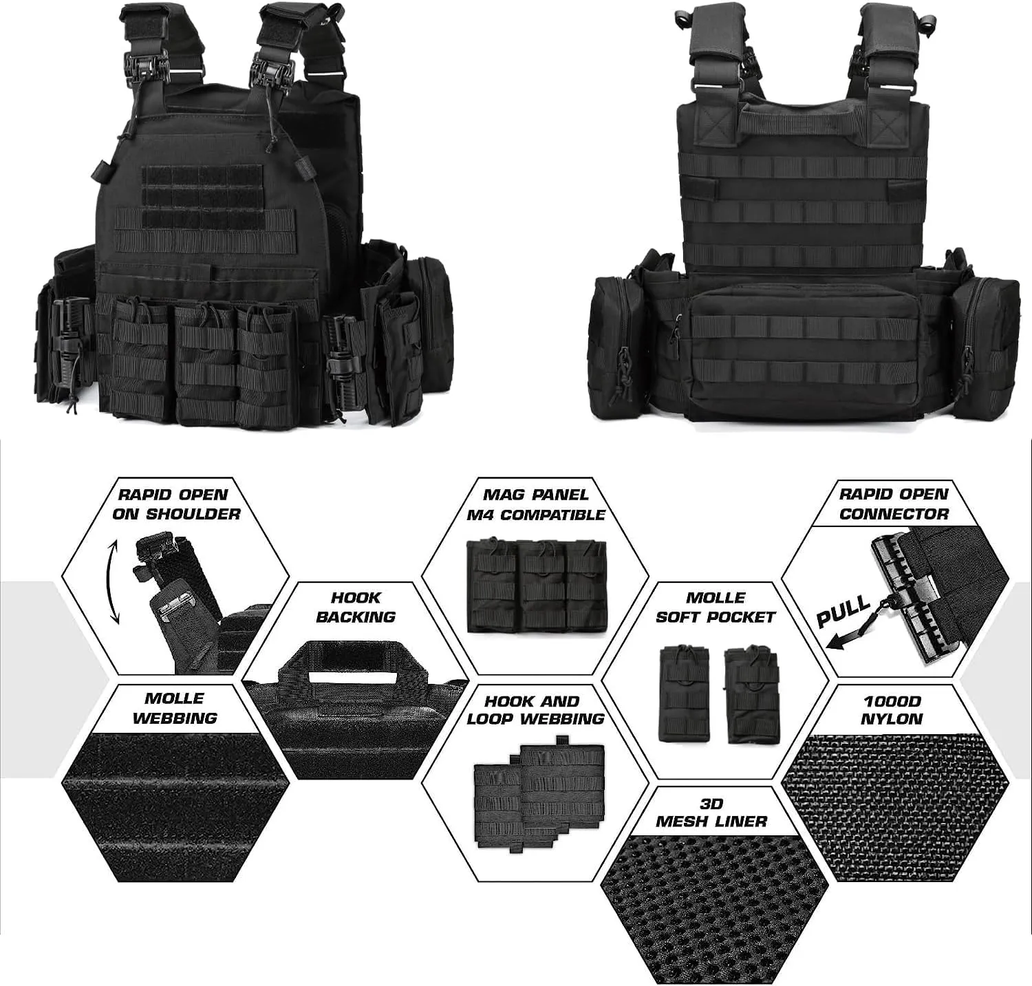 MOZETO Tactical Military Airsoft Weighted Quick Release Adjustable Modular Vest