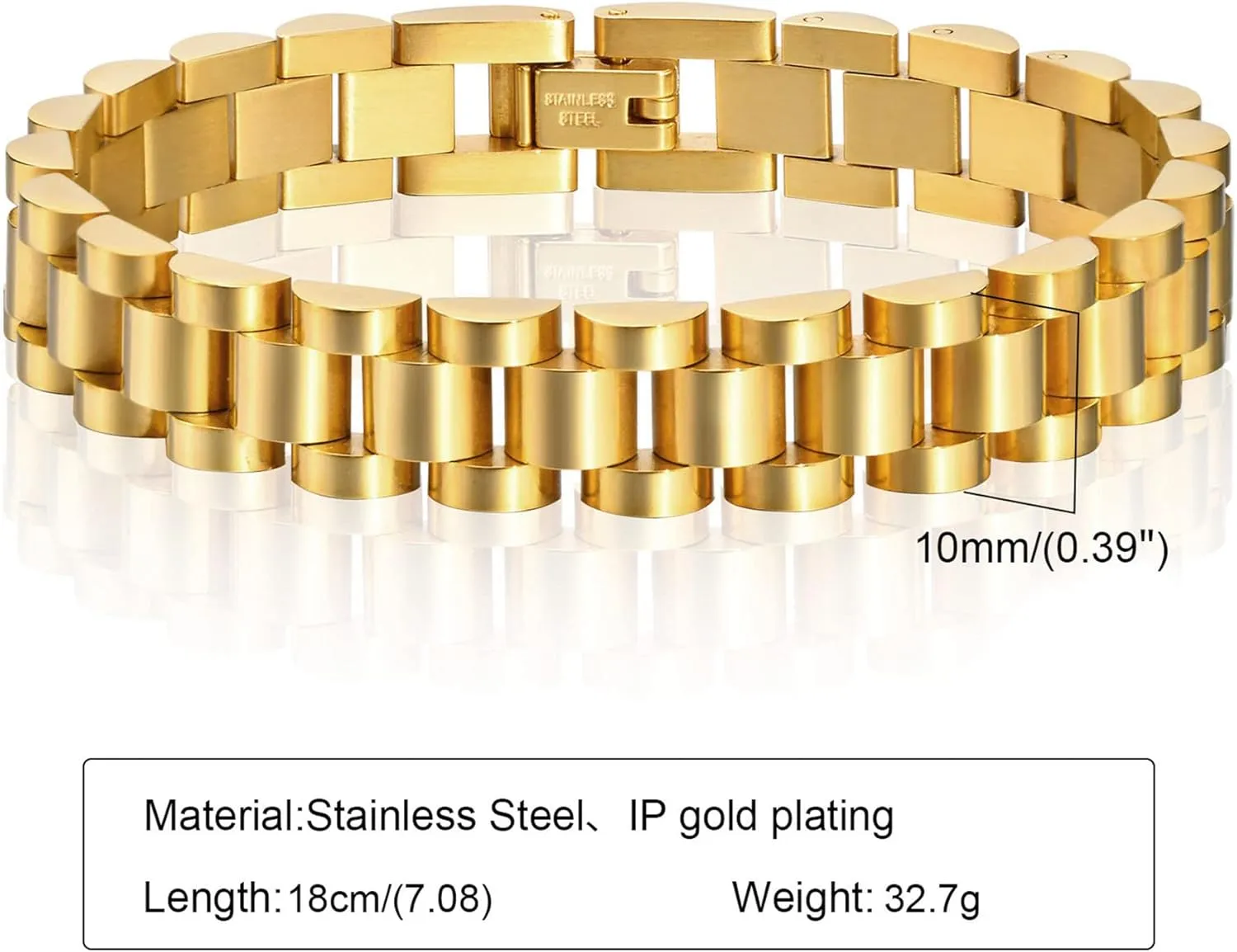 MPRAINBOW 2pcs Gold Chain Link Bracelet, Stainless Steel Crystal Friendship Bracelets Bangle,Watch Band Chains Wristband Jewelry with Adjust Tool