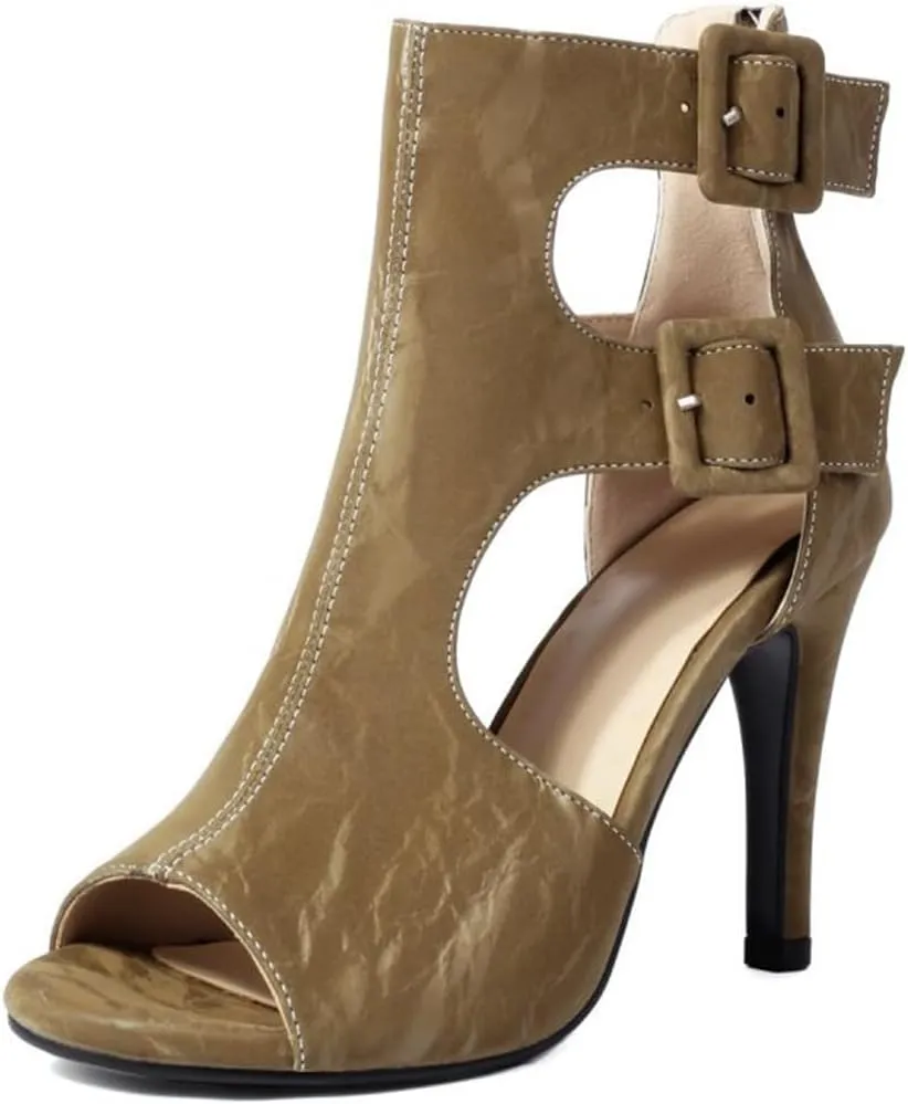 MRKEWUNEY Classic Womens Gladiator Booties Zipper Stiletto Heels Mesh Booties EU33-46