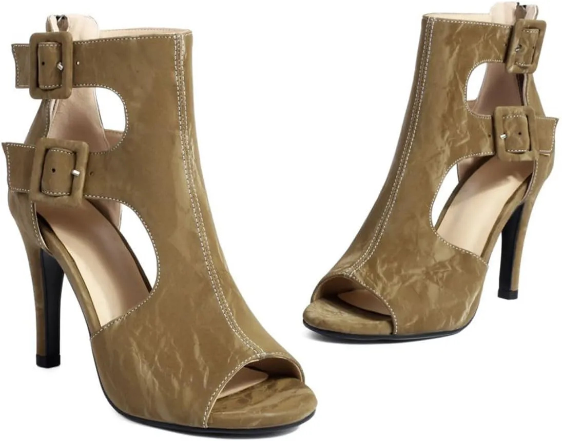 MRKEWUNEY Classic Womens Gladiator Booties Zipper Stiletto Heels Mesh Booties EU33-46
