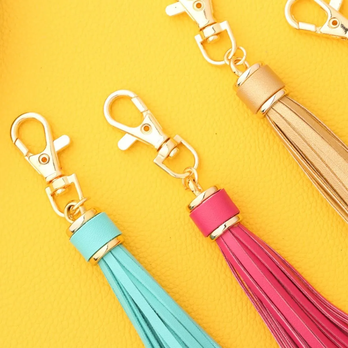 MSCFTFB 10pcs Tassel Purse Charm,Leather Keychain,Key Chain for Car Keyring Purse Accessory Bag Charm Gift for Mom(Yellow)