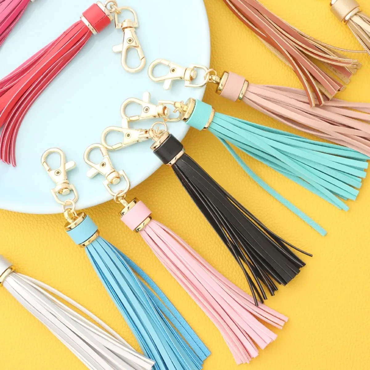 MSCFTFB 10pcs Tassel Purse Charm,Leather Keychain,Key Chain for Car Keyring Purse Accessory Bag Charm Gift for Mom(Yellow)
