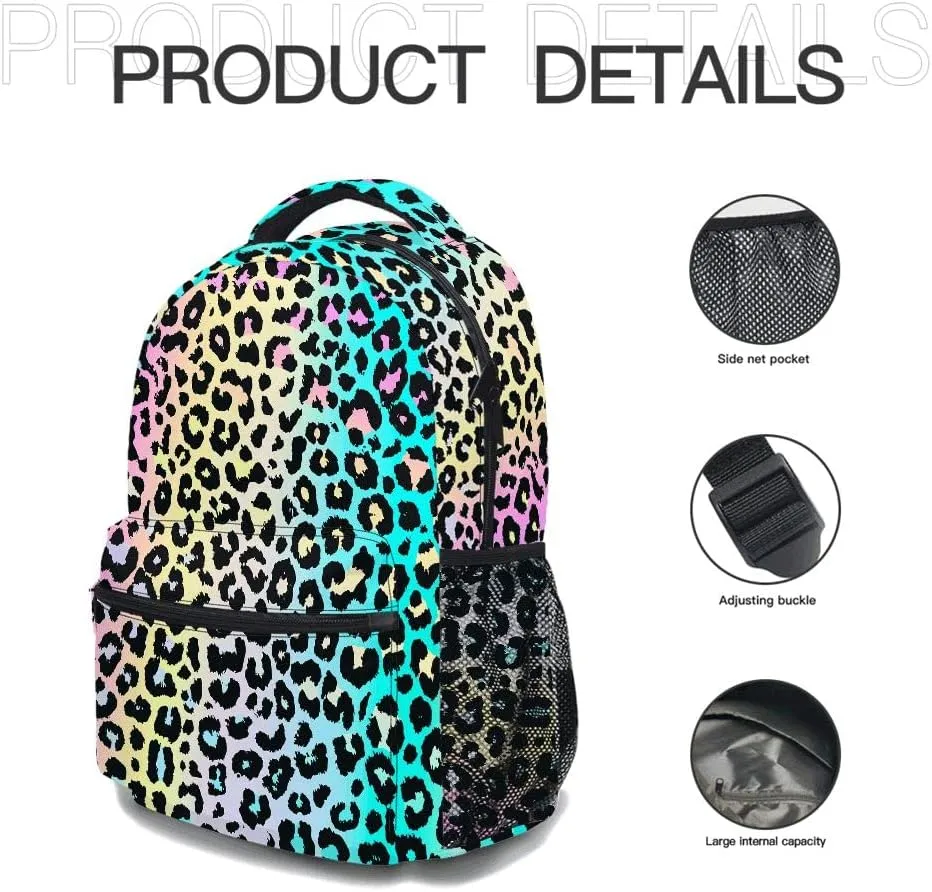 Multi-Colored Leopard Backpack, Lightweight Durable Laptop Bag 3D Printed Daypack with Multiple Pockets, Stylish Shoulders Backpack (Colorful Leopard)