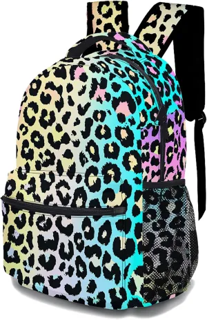 Multi-Colored Leopard Backpack, Lightweight Durable Laptop Bag 3D Printed Daypack with Multiple Pockets, Stylish Shoulders Backpack (Colorful Leopard)