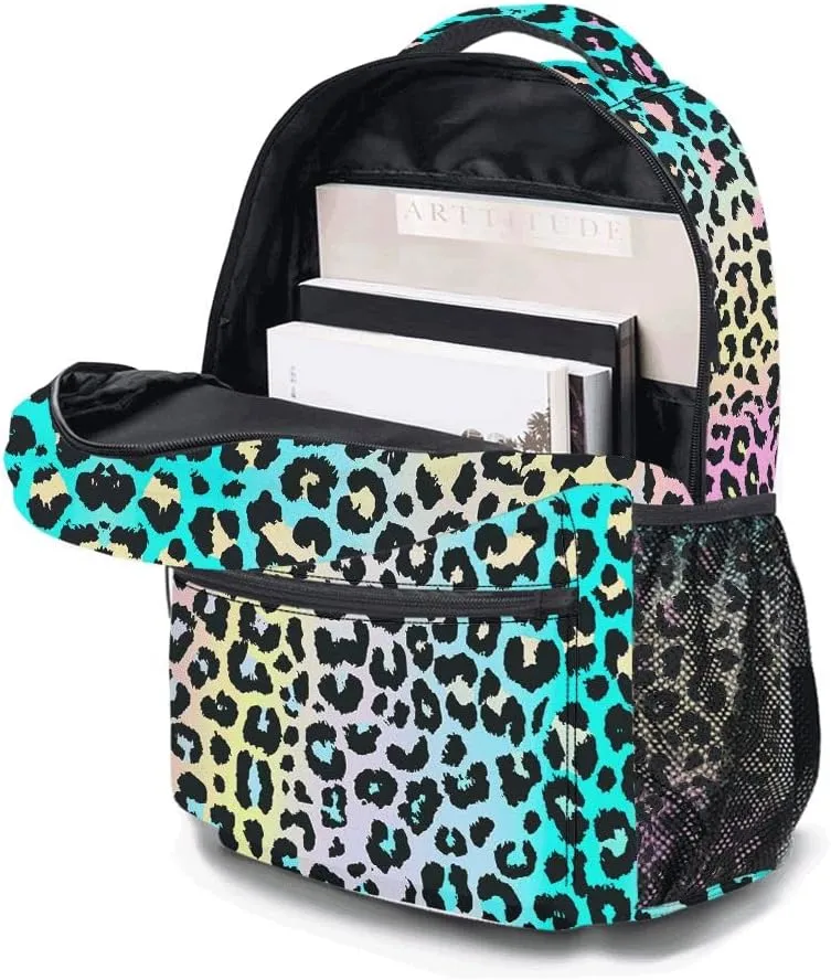 Multi-Colored Leopard Backpack, Lightweight Durable Laptop Bag 3D Printed Daypack with Multiple Pockets, Stylish Shoulders Backpack (Colorful Leopard)