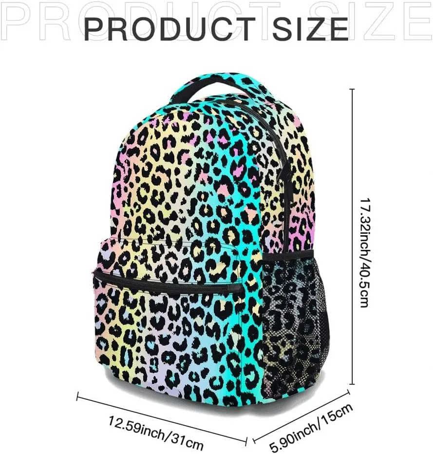 Multi-Colored Leopard Backpack, Lightweight Durable Laptop Bag 3D Printed Daypack with Multiple Pockets, Stylish Shoulders Backpack (Colorful Leopard)