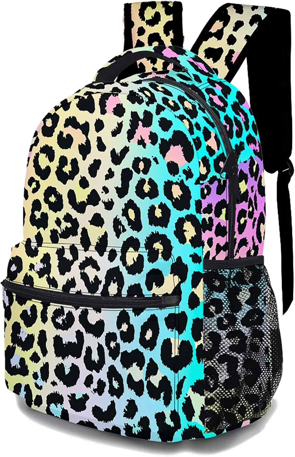 Multi-Colored Leopard Backpack, Lightweight Durable Laptop Bag 3D Printed Daypack with Multiple Pockets, Stylish Shoulders Backpack (Colorful Leopard)