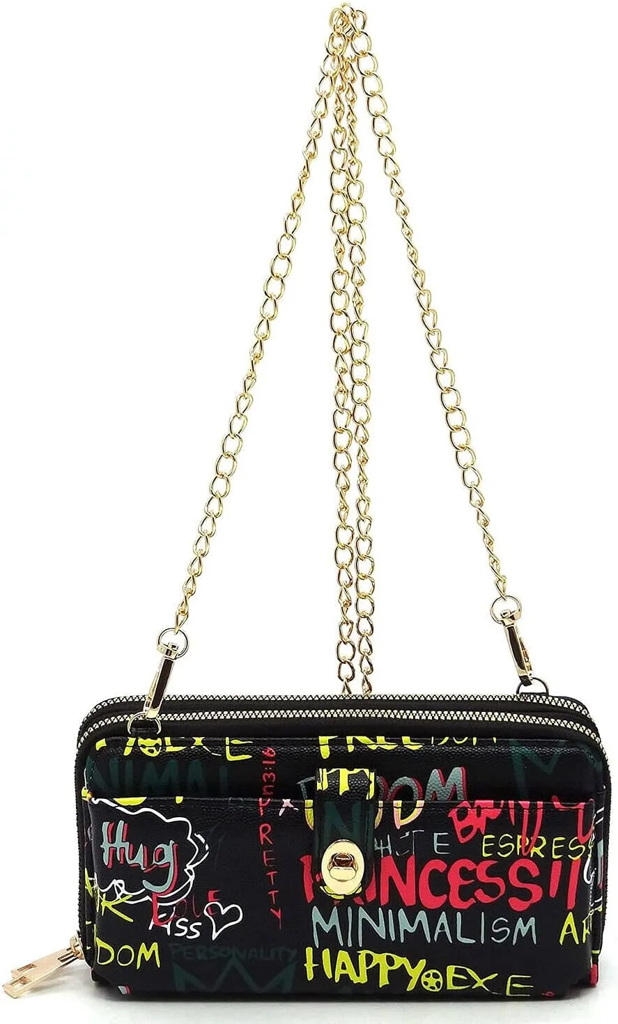 Multicolor Graffiti Printed Cell Phone Purse Wallet Smartphone Crossbody Wallet Travel Multifunction Phone Case Wristlet