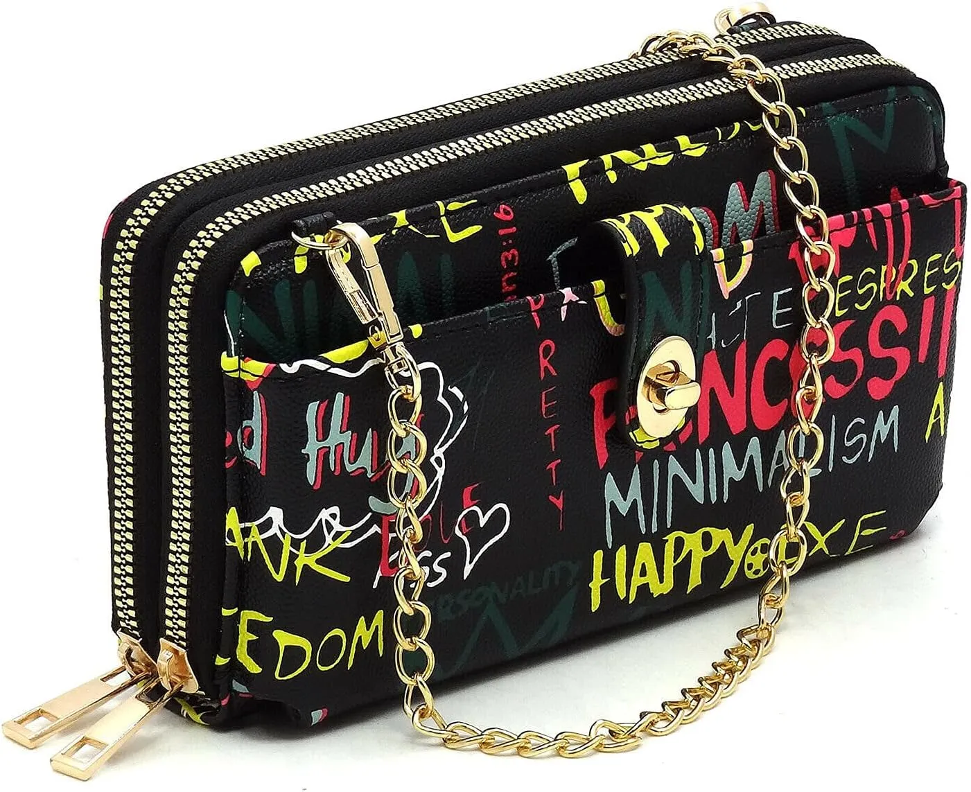 Multicolor Graffiti Printed Cell Phone Purse Wallet Smartphone Crossbody Wallet Travel Multifunction Phone Case Wristlet