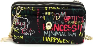 Multicolor Graffiti Printed Cell Phone Purse Wallet Smartphone Crossbody Wallet Travel Multifunction Phone Case Wristlet