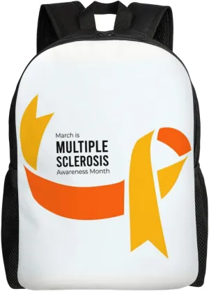 Multiple Sclerosis Awareness March Month Backpack for Women Men Worker Teacher Business Travel Backpacks Shoulders Bag Daypack Bookbag with Mesh Pockets