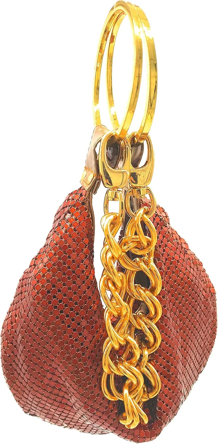 Multiways clutch metal mesh hobo bag evening purse for Cocktail Party Prom Wedding Banquet
