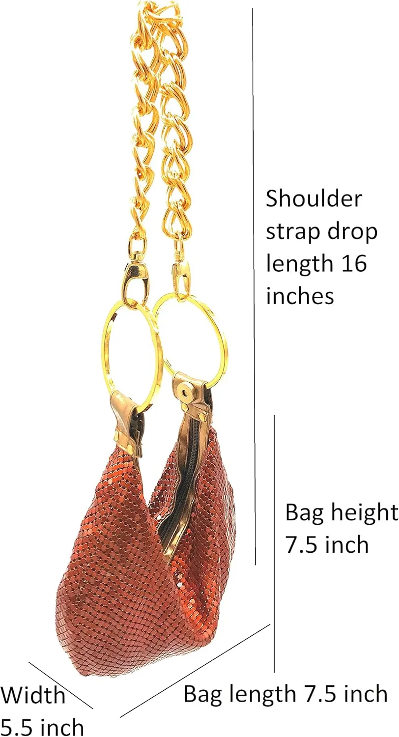 Multiways clutch metal mesh hobo bag evening purse for Cocktail Party Prom Wedding Banquet