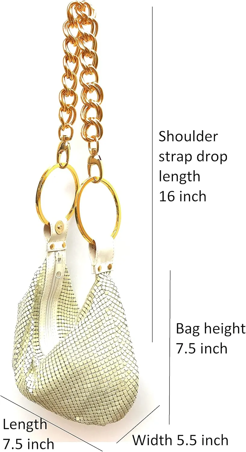 Multiways clutch metal mesh hobo bag evening purse for Cocktail Party Prom Wedding Banquet