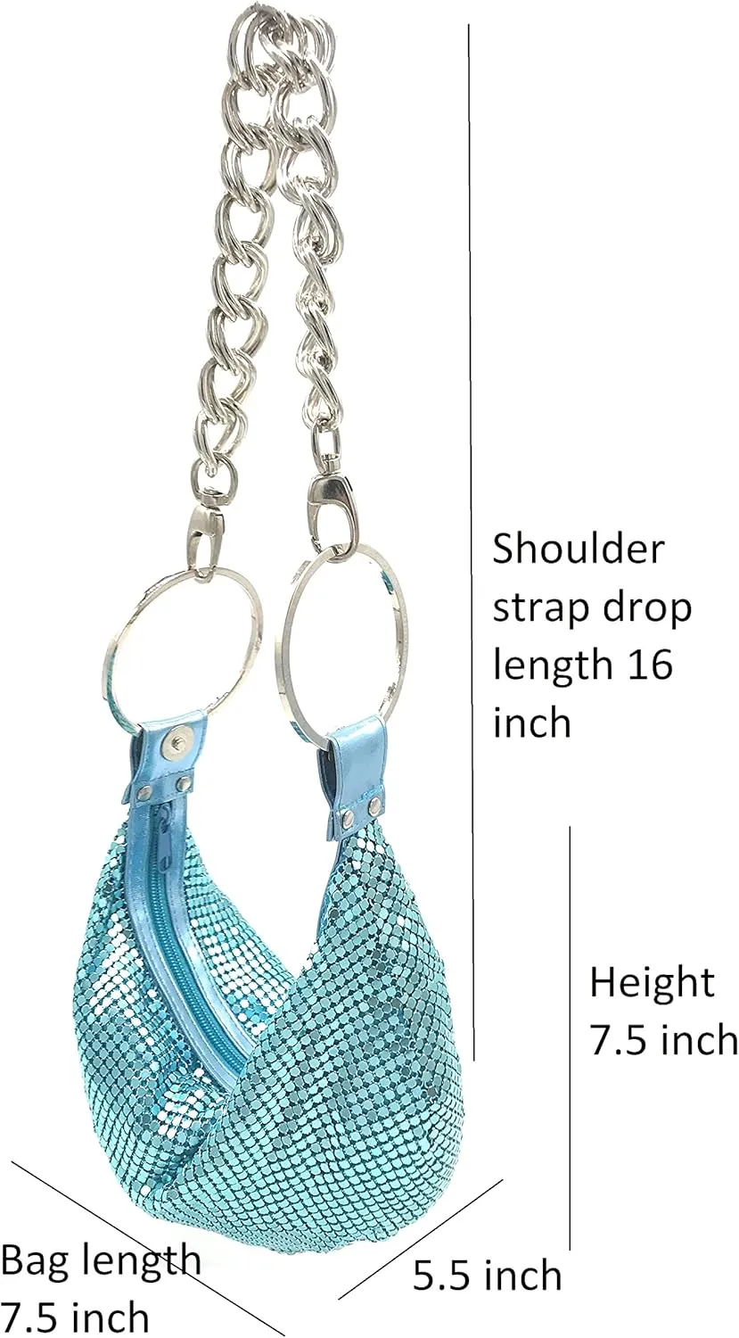 Multiways clutch metal mesh hobo bag evening purse for Cocktail Party Prom Wedding Banquet