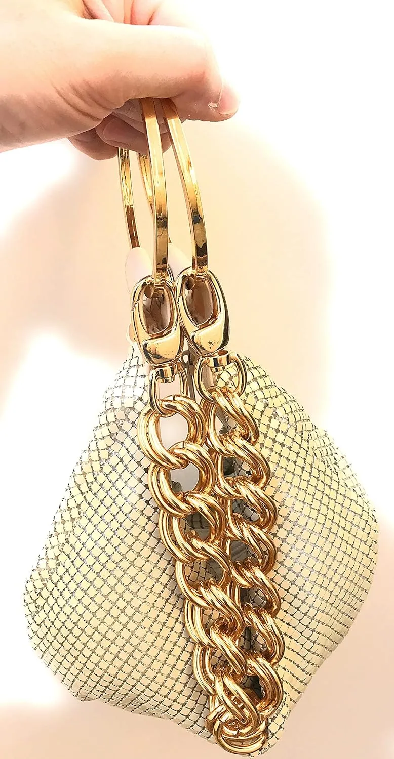 Multiways clutch metal mesh hobo bag evening purse for Cocktail Party Prom Wedding Banquet
