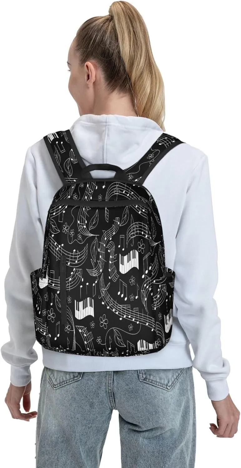 Music Note Flowers Casual Backpacks Large Capacity Laptop Backpack Sports Rucksack Travel Daypack Adjustable Shoulder Strap Work Bag for Outdoor Camping