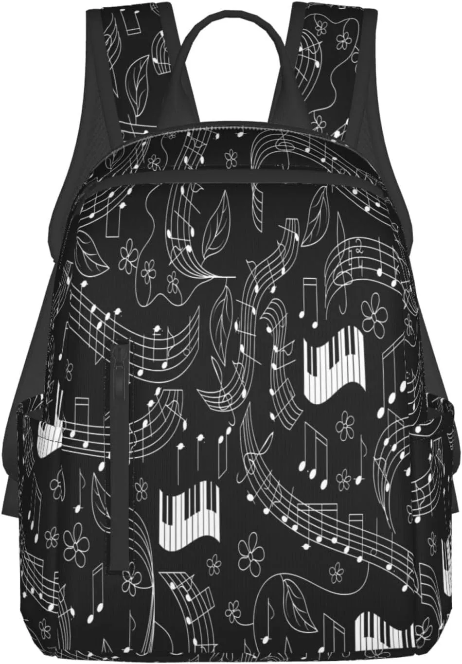 Music Note Flowers Casual Backpacks Large Capacity Laptop Backpack Sports Rucksack Travel Daypack Adjustable Shoulder Strap Work Bag for Outdoor Camping