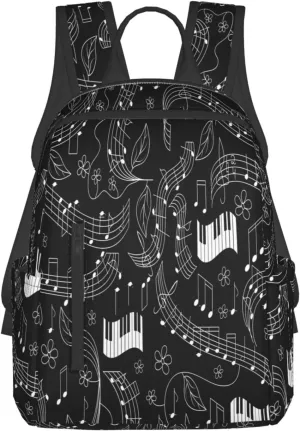 Music Note Flowers Casual Backpacks Large Capacity Laptop Backpack Sports Rucksack Travel Daypack Adjustable Shoulder Strap Work Bag for Outdoor Camping