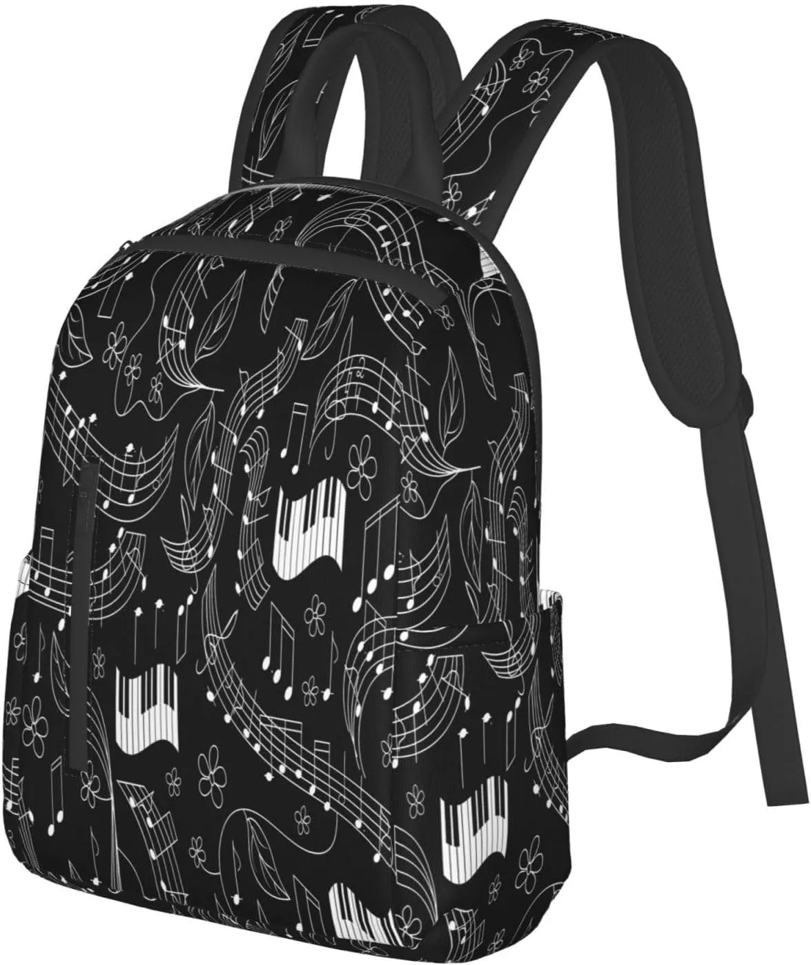 Music Note Flowers Casual Backpacks Large Capacity Laptop Backpack Sports Rucksack Travel Daypack Adjustable Shoulder Strap Work Bag for Outdoor Camping