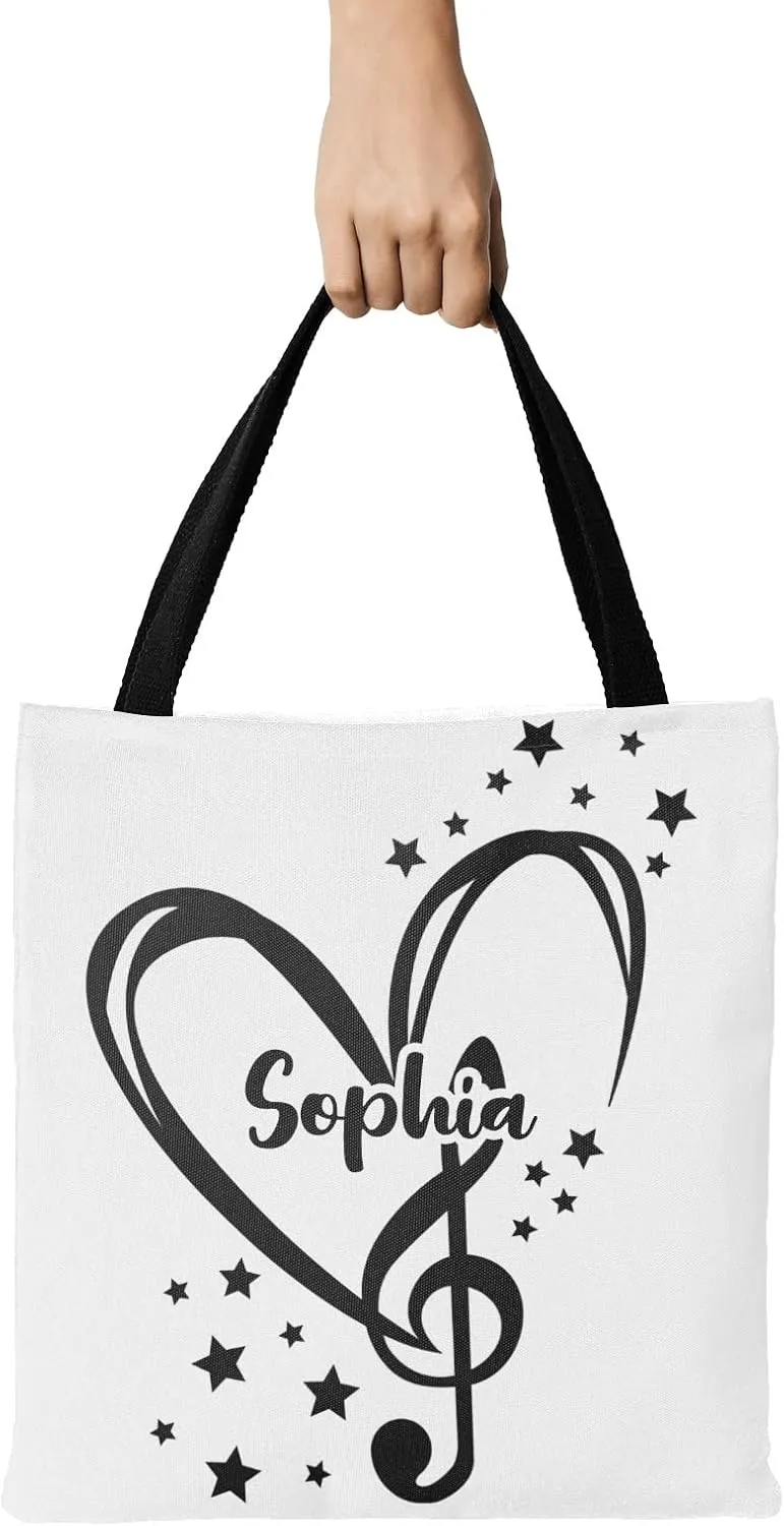 Music Notes Personalized Canvas Tote Bags, Reusable Bags for Shopping,Travel,School Handbag Gift