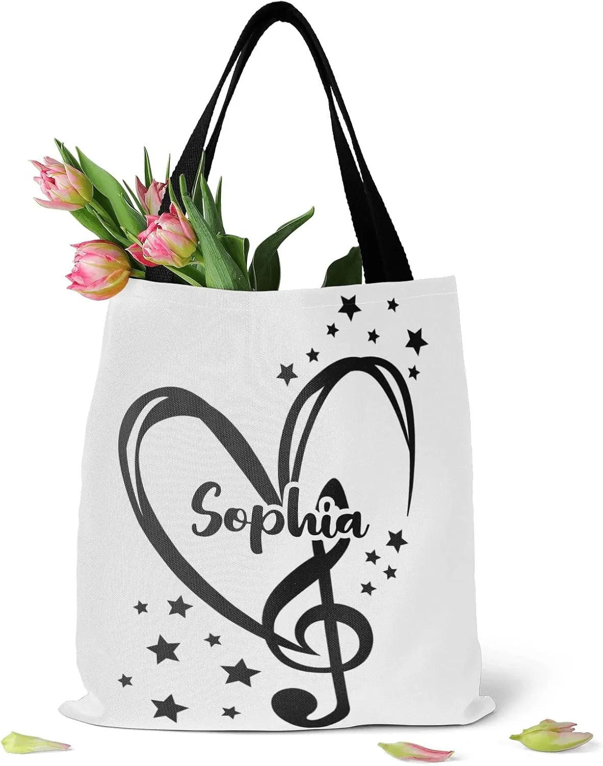 Music Notes Personalized Canvas Tote Bags, Reusable Bags for Shopping,Travel,School Handbag Gift