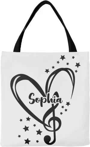Music Notes Personalized Canvas Tote Bags, Reusable Bags for Shopping,Travel,School Handbag Gift