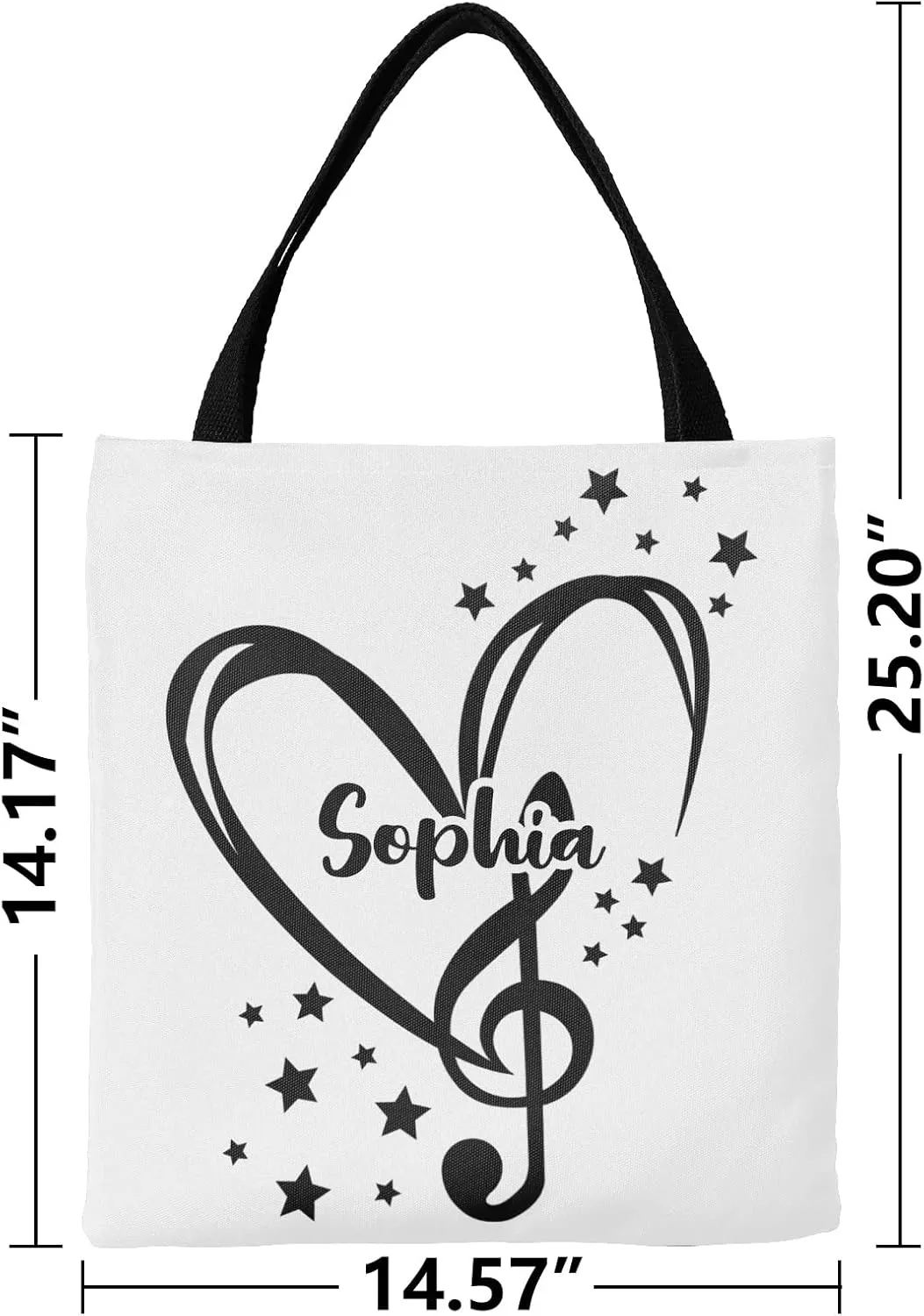 Music Notes Personalized Canvas Tote Bags, Reusable Bags for Shopping,Travel,School Handbag Gift