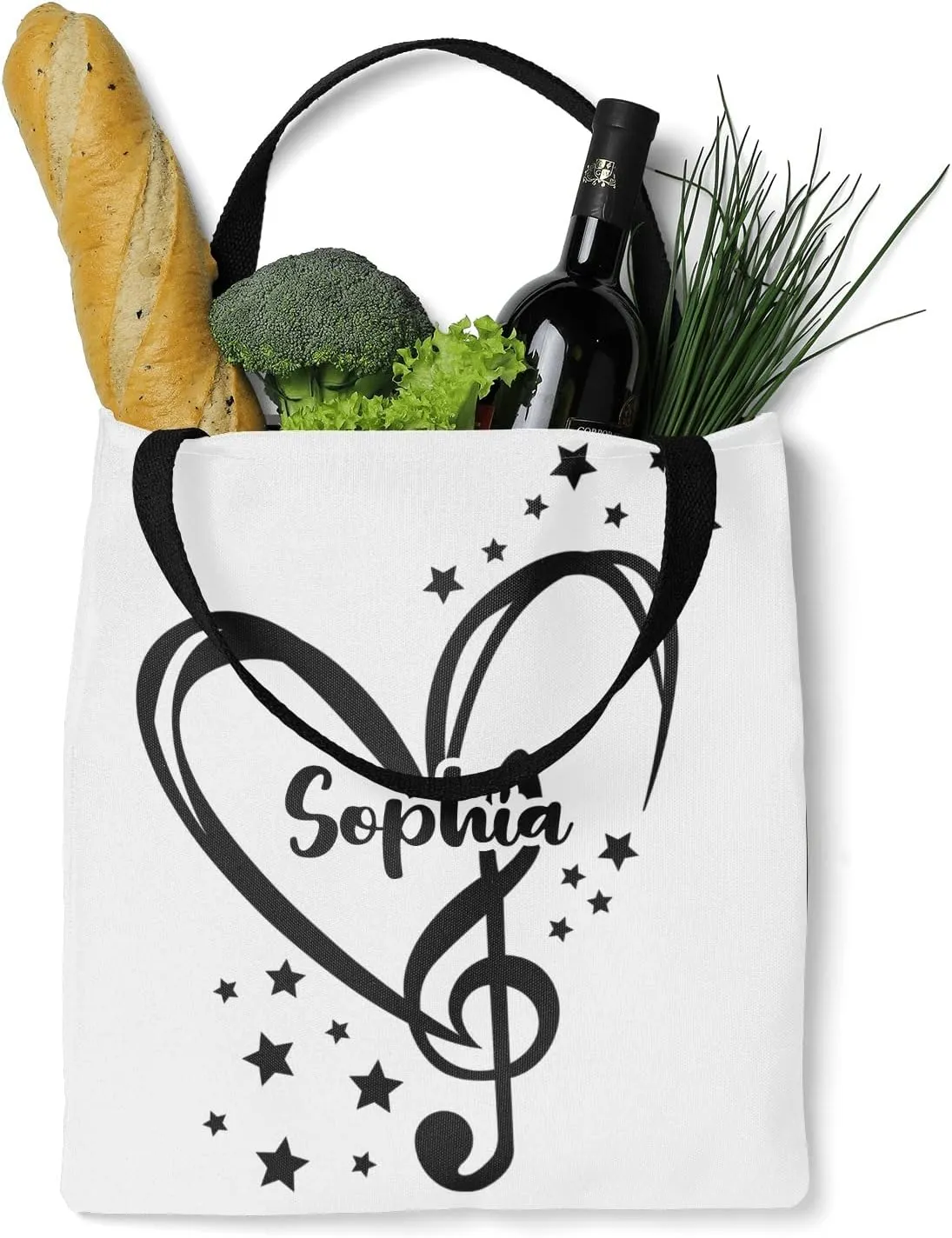 Music Notes Personalized Canvas Tote Bags, Reusable Bags for Shopping,Travel,School Handbag Gift