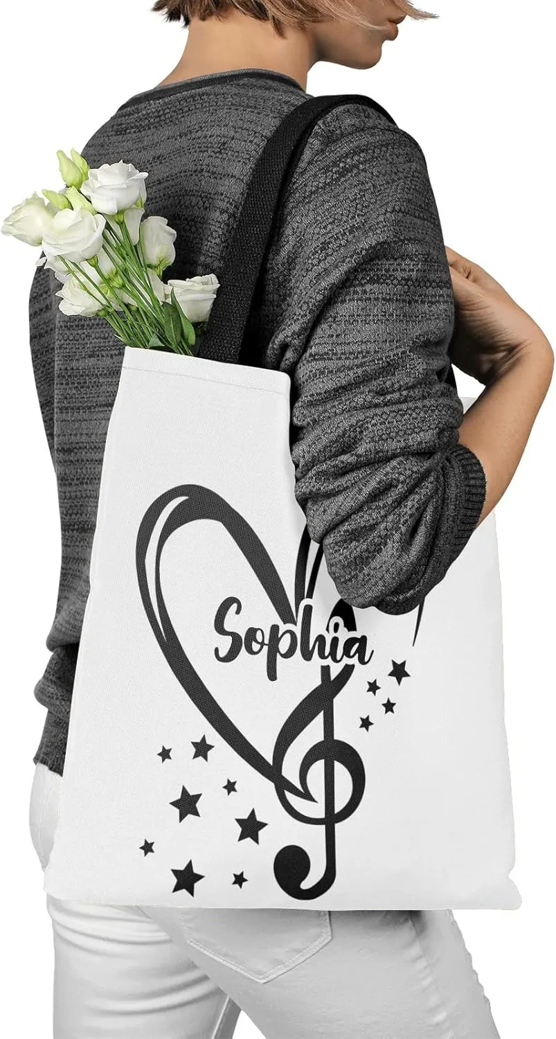 Music Notes Personalized Canvas Tote Bags, Reusable Bags for Shopping,Travel,School Handbag Gift