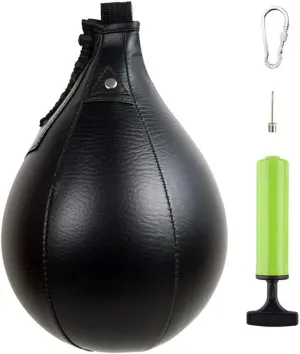 MXiiXM Boxing Speed Bag, Leather Hanging Punching Ball with Pump and Metal Hook for Boxing MMA Muay Thai Fitness Fighting Sport Training Suit for Kids Men Women