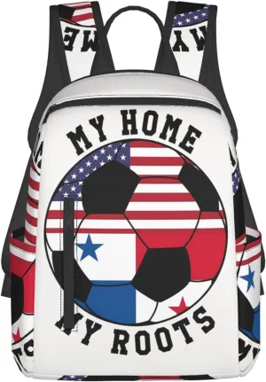 My Home My Roots Panama Flag Soccer Travel Backpacks Casual Laptop Backpack Sport Rucksack Large Capacity Daypack Multi-Pockets Adjustable Strap Bag for Working Hiking